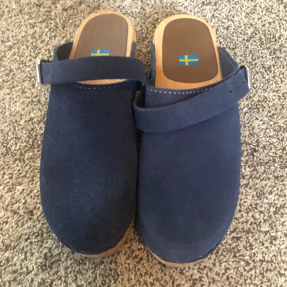 MIA Navy Blue Suede Swedish Wooden Clogs Sz 39